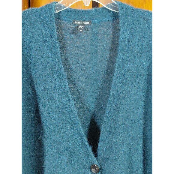 Eileen Fisher SP Teal Soft Mohair Wool Grampacore Button Down Cardigan Sweater - Picture 3 of 10
